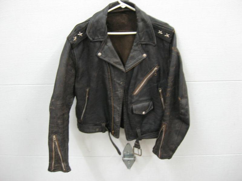 Vintage leather motorcycle jacket with shoulder stars and chrome studs 1950's