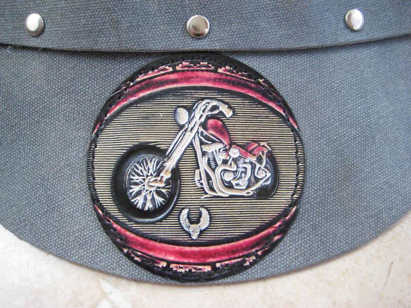 Vintage1970s Motorcycle Visor Tooled Leather :: hat cap style ::, US $19.99, image 2