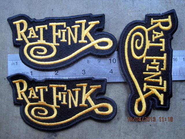 3x hot rod yellow ed roth 'rat fink' "ratfink cap racing sew on patch cafe racer