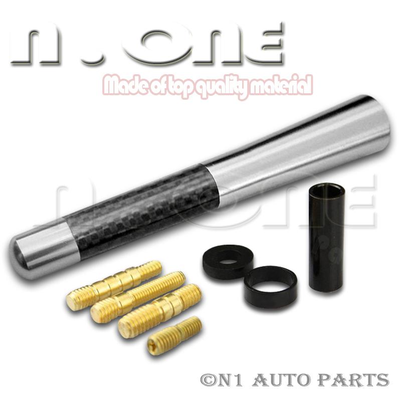 Chevy carbon fiber 5" short silver antenna mast screw on roof top/rear