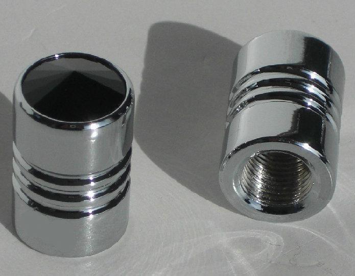 2 chrome & black swarovski crystal gem valve caps for motorcycle chopper cruiser