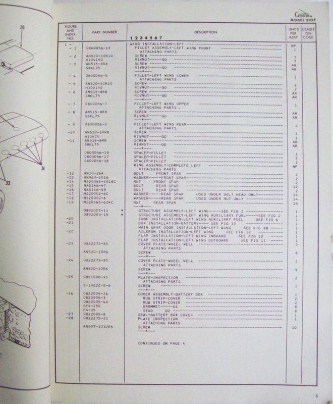 Buy Original Cessna 310F 1961 Illustrated Parts Catalog in Barberton