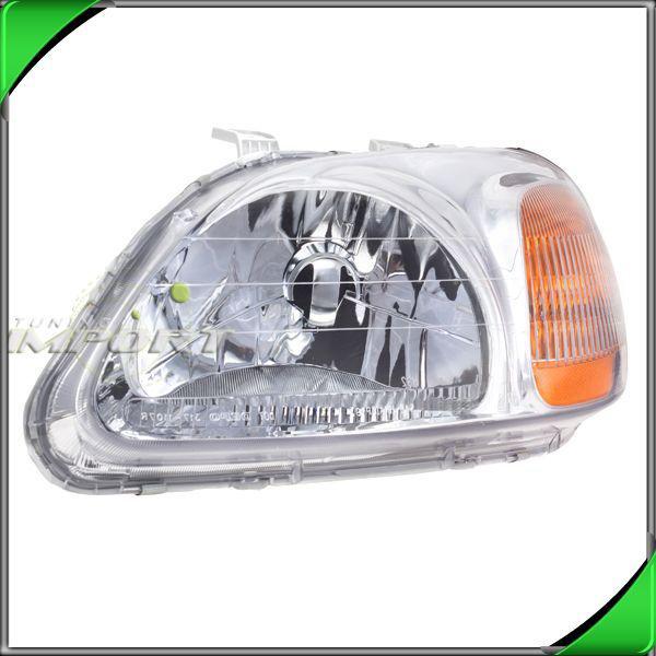 96-98 honda civic lx ex ek clear lens chrome left driver head light lamp amber