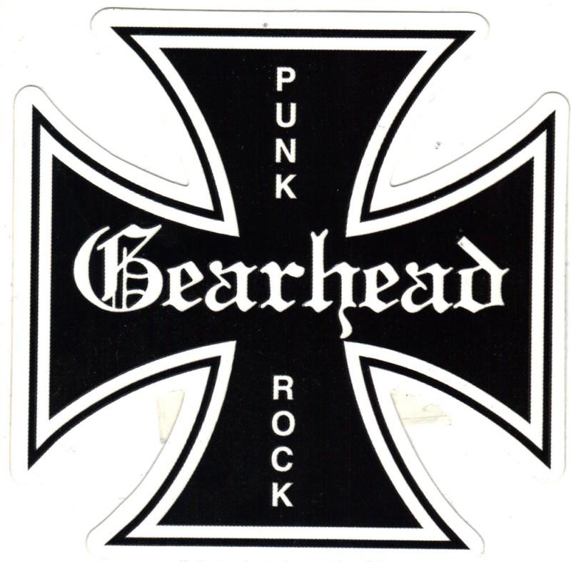 Gearhead iron cross decal sticker rat hot rod chopper drag racing gasser punk