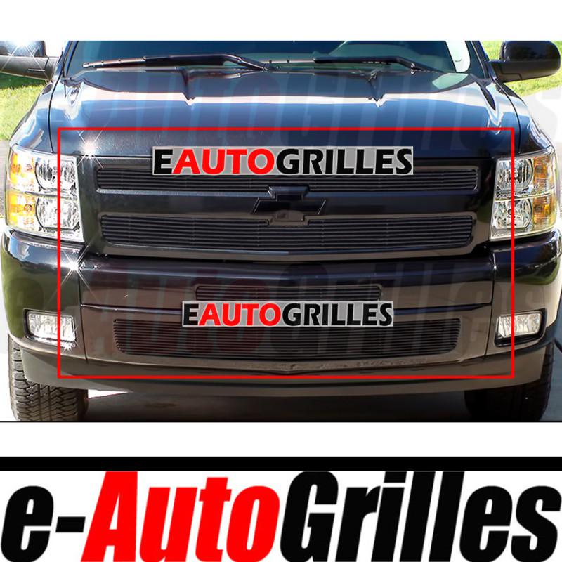 Buy 0713 Chevy Silverado BLACK Upper+Center+Bumper 4mm Billet Grille