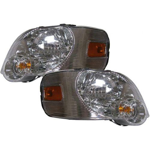 06-10 ford explorer headlights lamps w/clear background & chrome bezel pair set