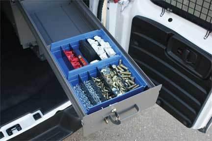 Kargo master blue plastic drawer bin w/ dividers-single(11in w x 4in h x 8in d)