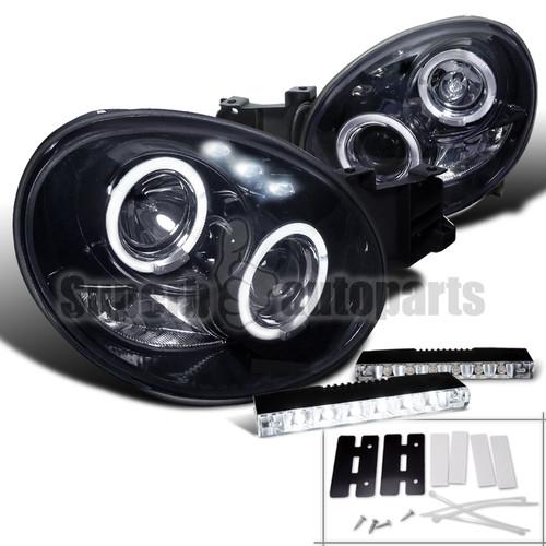 2002-2003 subaru impreza halo projector headlights glossy black+smd led drl lamp