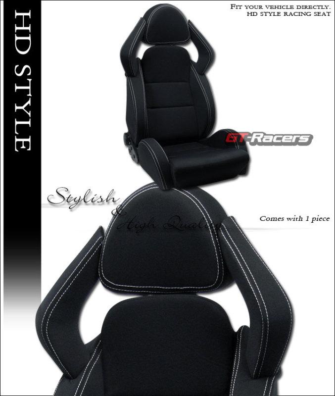 1 lambo sport blk suede white stitch car racing bucket seat w/slider jdm vehicle