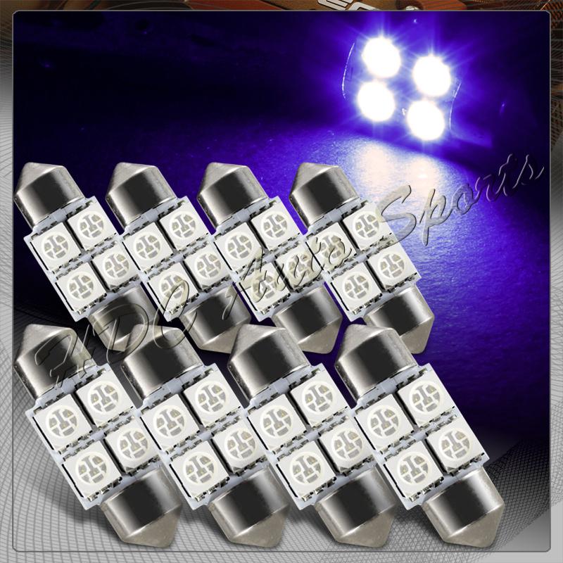 8x 31mm 4 smd purple led festoon dome map glove box trunk replacement light bulb