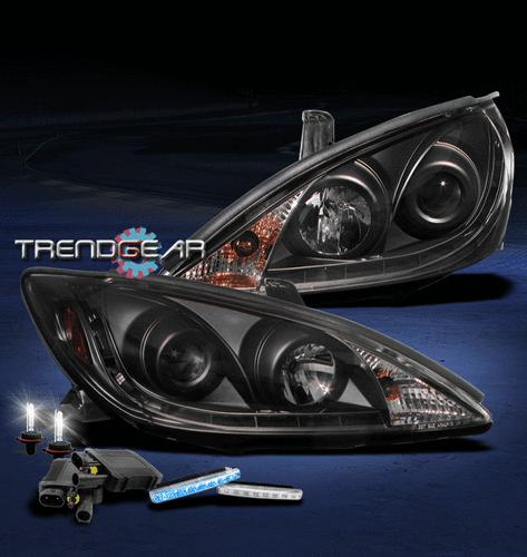 02-06 toyota camry led black projector head lights w/blue drl+6000k hid 03 04 05
