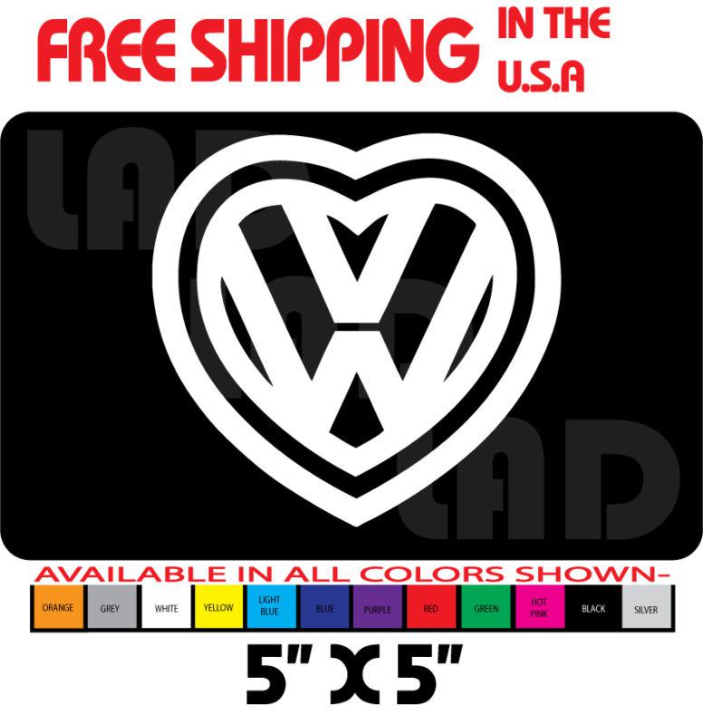 Heart vw vinyl decal sticker 5"x5" bus bug ghia fastback type 1 2 3 4 gti 