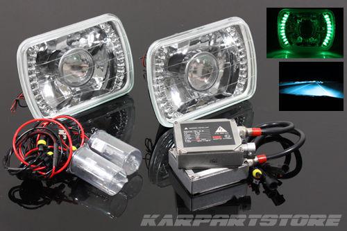 10000k blue h4 hid/7x6 h6014/h6052/h6054 green led square projector headlights