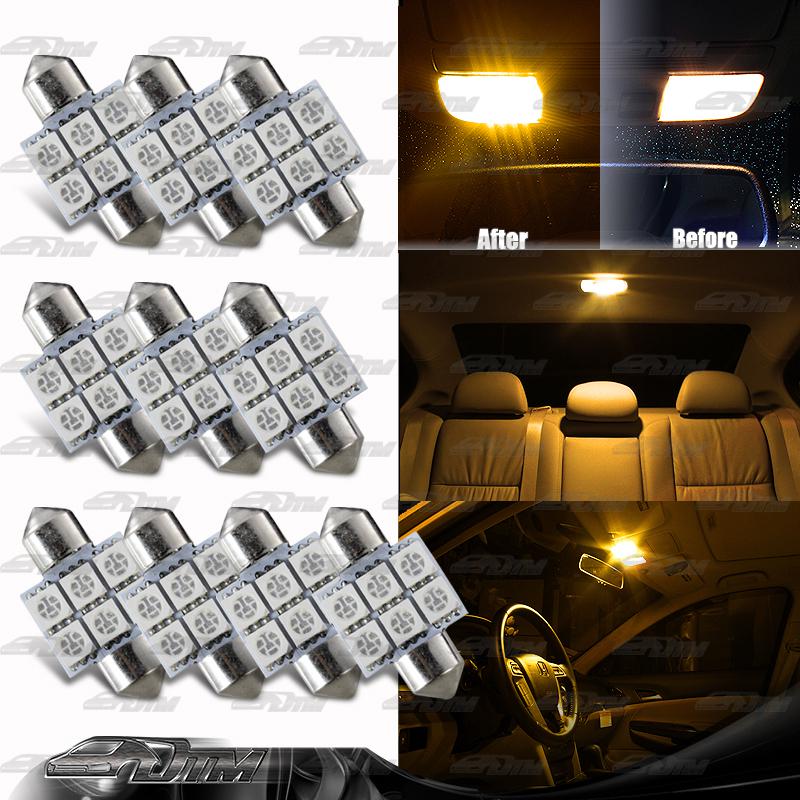 10x 31mm festoon bright 6-smd led glove box/dome/map single light bulb - amber