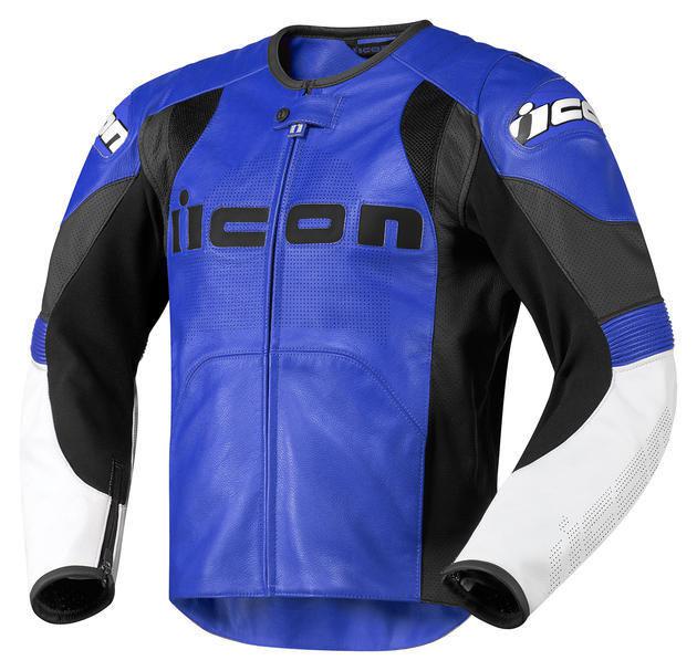 Icon overlord prime leather motorcycle jacket blue lg/large