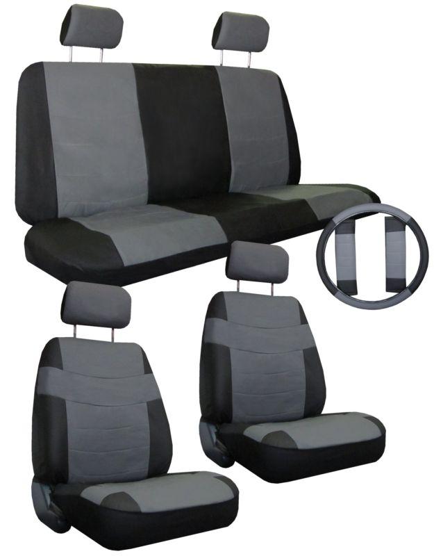 Car seat covers grey black set w/ steering wheel cover bonus pkg free ship #5