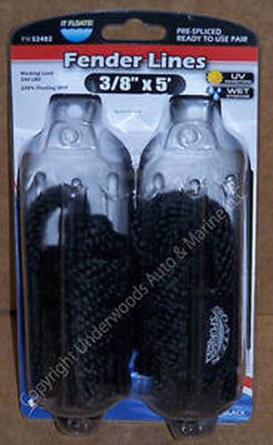 Black boat fender lines  3/8'' x 5' pair bumper whips rope docking new