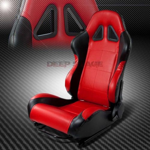 2 x red/black pvc leather sports style racing seats+mounting slider driver side