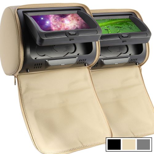 2×7" headrest pillow car dvd player usb/sd game handle ir fm beige/grey/black