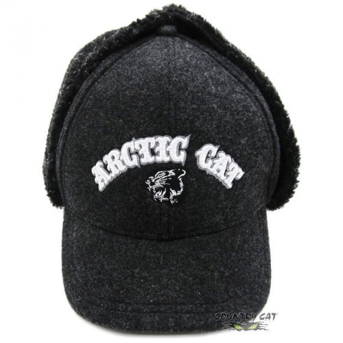 Arctic cat earflap wool cap hat - black - adult men's s/m l/xl - 5243-09_