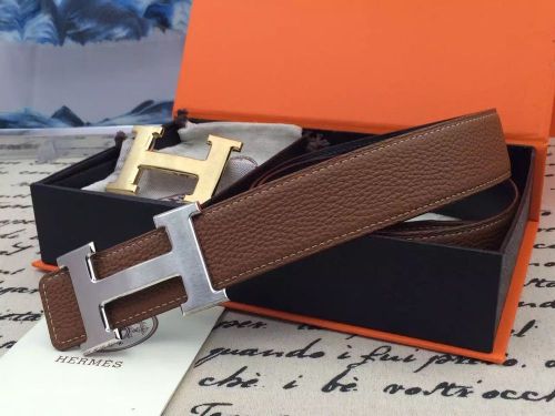 Authentic hermes reversible double h gold/silver buckle brown/black men&#039;s belt