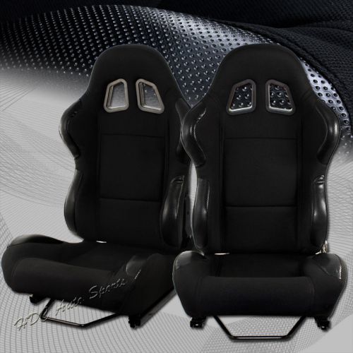Universal type-4 fully reclinable black woven fabric cloth racing seats + slider