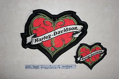 Pair of harley davidson heart embroidered patches > 8" &amp; 4 inches