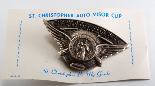 Vtg st. christopher auto visor clip 50&#039;s 60&#039;s car accessory gm chevy ford nos