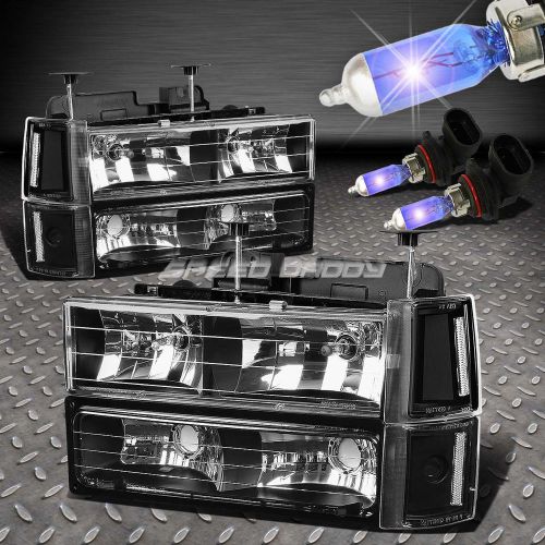 Black headlight+bumper+clear corner light+xenon bulbs for 94-00 gmt400 c10 c/k