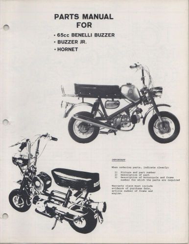 Vintage benelli minicycle 65cc buzzer, hornet, buzzer jr. parts manual (687)