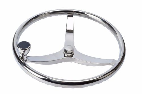 Boat steering wheel 3 spoke 13-1/2&#034; dia, with 5/8&#034; -18 nut and turning knob