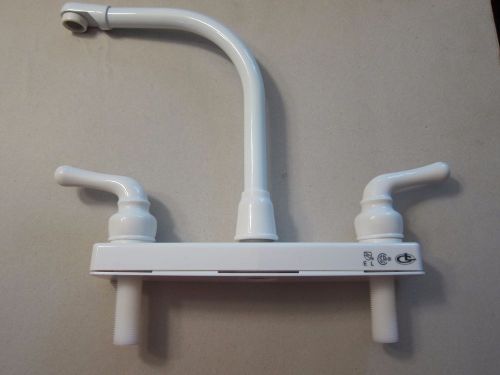 New rv camper trailer 8" hi-rise arch kitchen faucet white w/ white handles