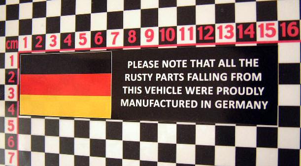 Comedy rusty parts glass decal - bmw porsche audi isetta 1000's more in shop!