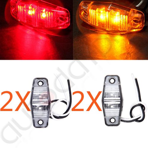 2pair led light diode red+amber clearance side marker trailer light clear cover