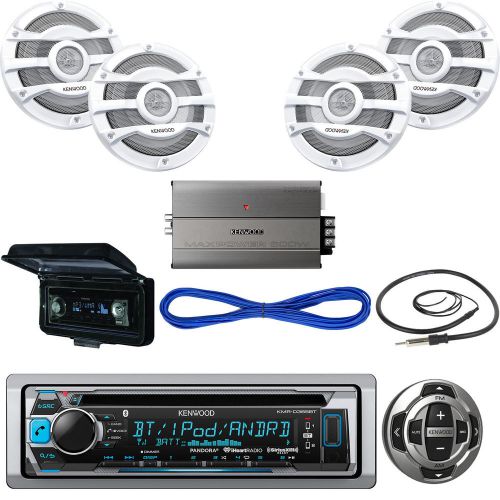 Kenwood boat bluetooth cd radio/remote,8&#034; speakers/wire, 600w amp, cover,antenna
