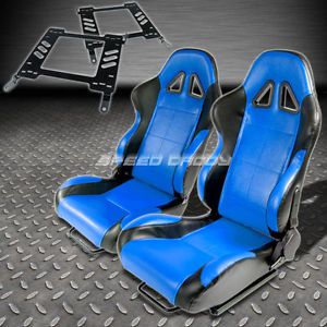 Pair type-5 reclining black blue woven racing seat+bracket for 00-05 eclipse 3g