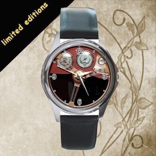 New!! 1953 mg td black roadster classic car steering limited leather watch