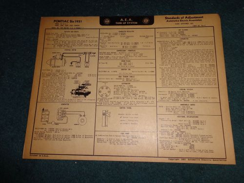 1951 pontiac  6cyl wiring diagram &amp; tune-up chart / free shipping!!