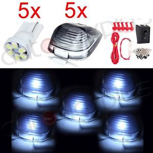 5x smoke lens white led cab roof running marker light assembly w/ switch +wiring
