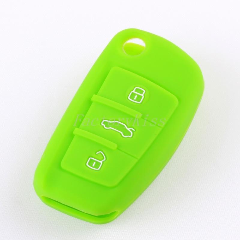 Silicone protective cover 3 button remote key case fit audi a6 a6l q7 q5 green