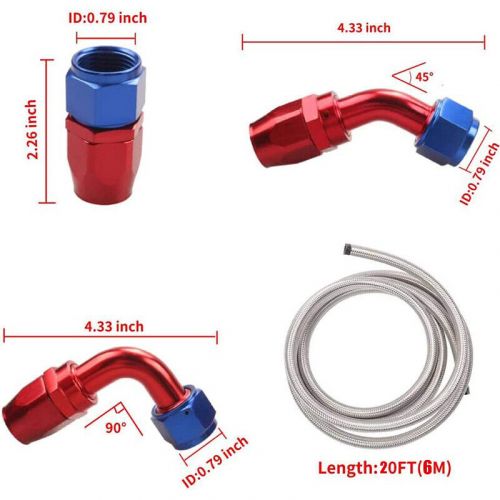 20ft 5/8" 10an hose nylon stainless steel braided cpe oil fuel line fittings kit