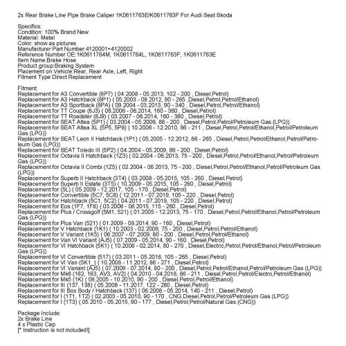 2x Rear Brake Line Pipe Brake Caliper 1K0611763E/K0611763F For Audi Seat T7, US $54.84, image 6