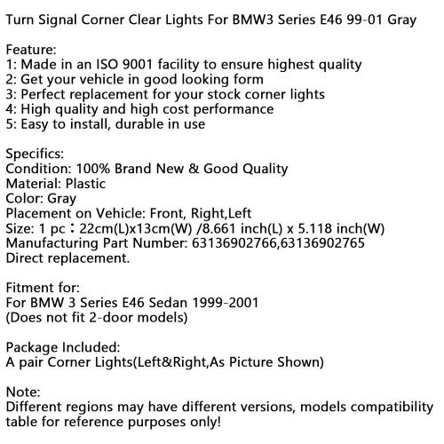 Turn Signal Corner Corner Clear Lights For BMW 3 Series E46 99-01 Gray T7, US $47.84, image 8