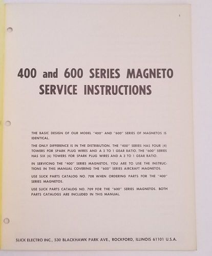 Slick Aircraft Magnetos Service Instructions 400 & 600 F.A.A. Catalog Manual, US $19.99, image 2