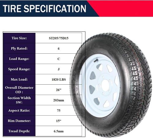 2-Pack Trailer Tire Rim ST205/75D15 15 in Load Range C 5 Lug Spoke Wheel 5X4.5", US $184.99, image 6