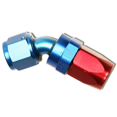 Russell 613100 full flow hose end -8 an 45 degree swivel red/blue