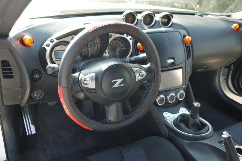 Black+red leather steering wheel wrap cover circle cool 57009 mitsubishi mazda