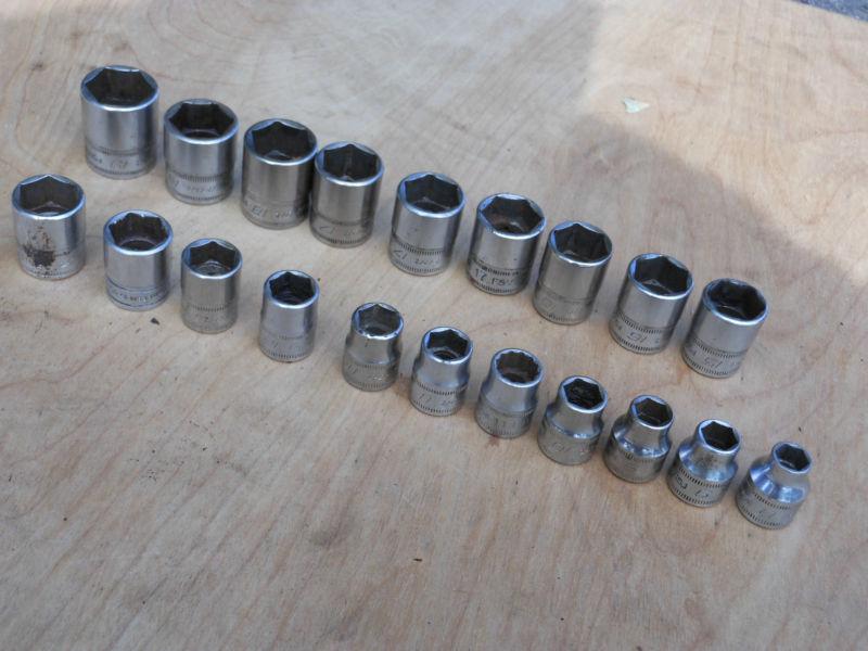 Lot of 20 used snap on 3/8" drive metric shallow chrome sockets. 