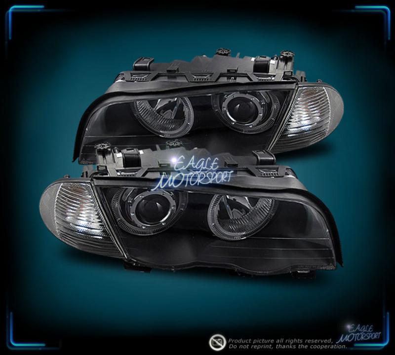 1999-2001 bmw e46 3 series 4 door dual halo projector black headlights set 2nd