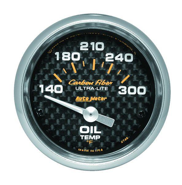 Auto meter 4748 carbon fiber 2 1/16" electric oil temperature 140-300˚f